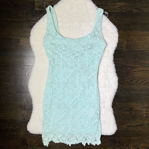 Zara Light Blue Lace Bodycon Mini Dress Small - Picture 2 of 14